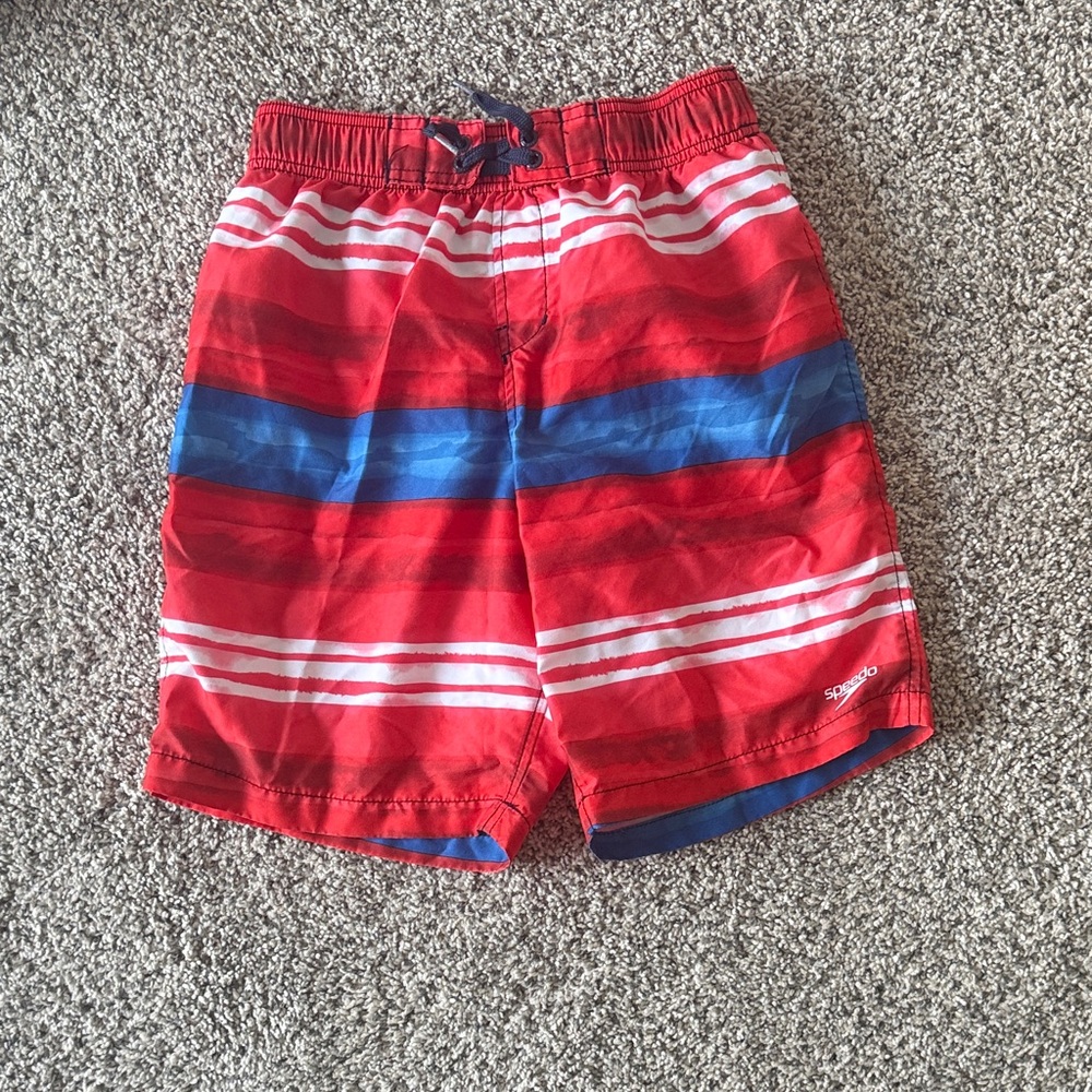 Speedo Kids Striped Swim Shorts in Red and Blue